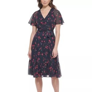 Calvin Klein Women's Floral Print V-Neck Midi Dress